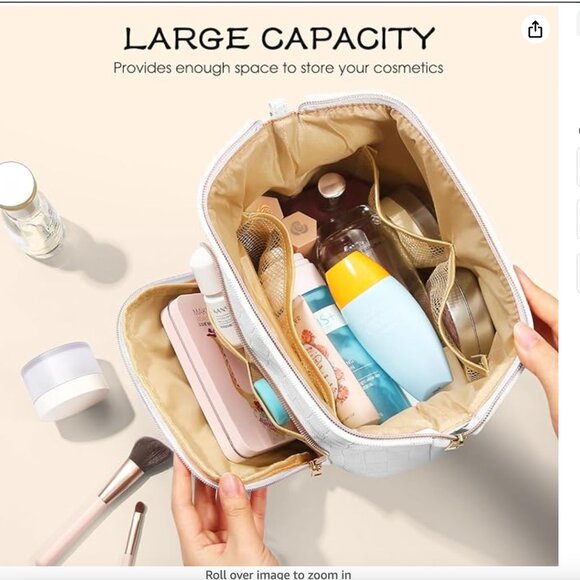 SuitShine Travel Makeup Bag Organizer PU Leather Checkered Cosmetic Bag - Picture 6 of 10